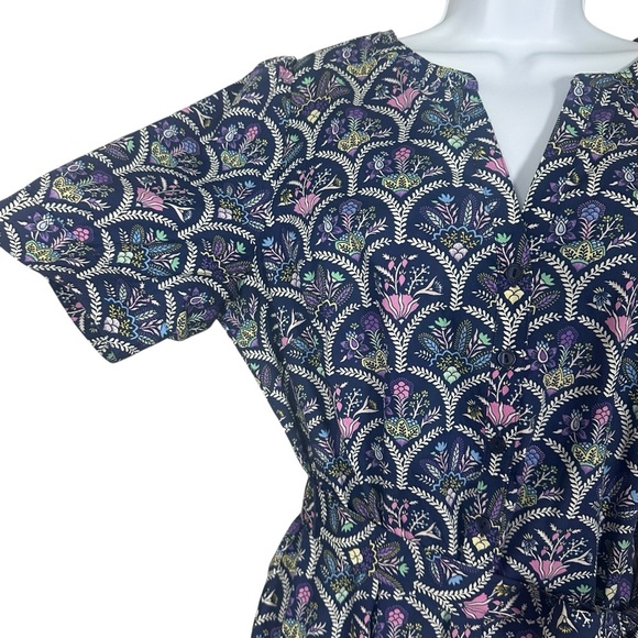 Talbots Poplin Belted Shirt Dress Short Sleeve Scalloped Floral Multi Size Large - Picture 7 of 12